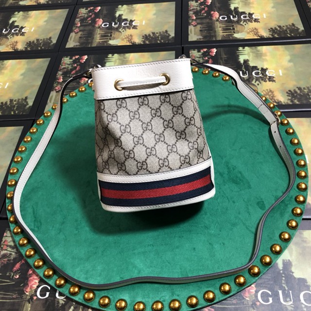 Gucci經典款女包 550620 古馳Ophidia迷你單肩包 GUCCI白pvc皮水桶包  gqy1936